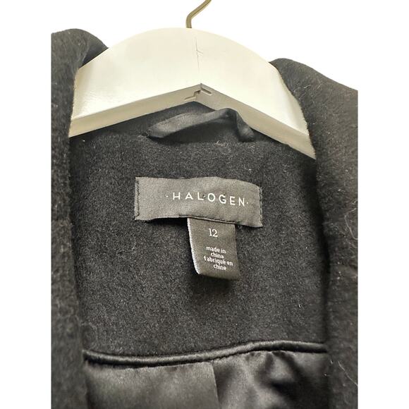 Halogen Size 12 Black Wool Blend Long Heavy Winter Pea Coat Jacket Classic Work - Picture 7 of 13